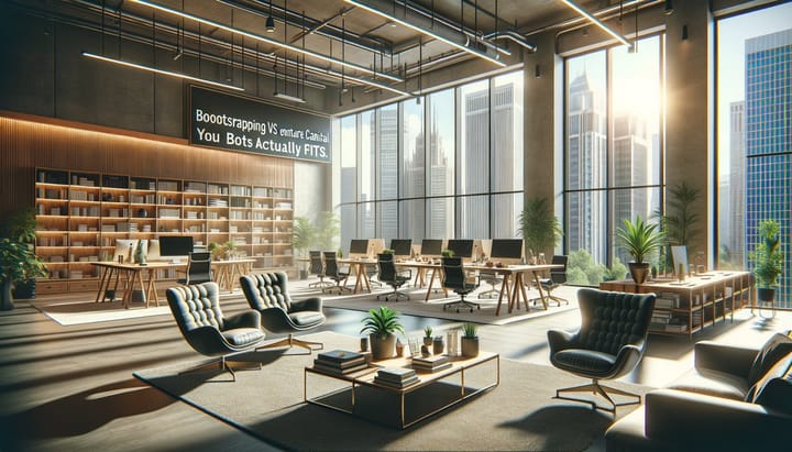 A split image showing a person working on a laptop in a cozy home office and a group of investors discussing in a boardroom.