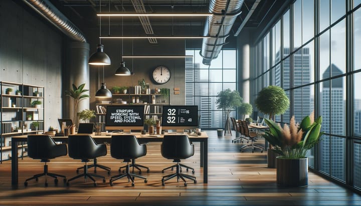 A dynamic team collaborating in a modern office, showcasing innovation and teamwork in a startup environment.